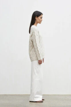 FRIEND OF AUDREY - Kara Cable Knit Melange V-Neck (Creme Brulee) -Faithfull The Brand || Carver™ || One Teaspoon Shop elysian collective friend of audrey kara cable knit melange v neck knit creme brulee 3