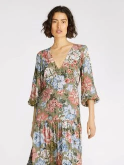 KIVARI - Darcia Tiered Midi Dress (Khaki Floral) -Faithfull The Brand || Carver™ || One Teaspoon Shop elysian collective kivari darcia tiered midi dress khaki floral 4