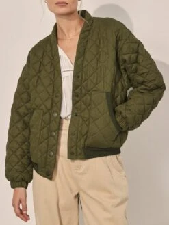 KIVARI - Vida Quilted Jacket (Khaki) -Faithfull The Brand || Carver™ || One Teaspoon Shop elysian collective kivari vida bomber jacket khaki 1