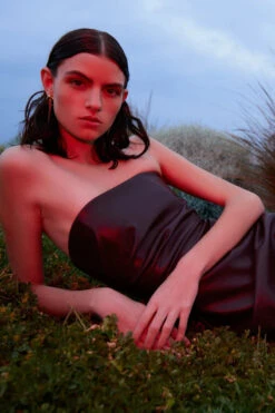 MISHA - GRIFFIN DRAPE DETAIL STRAPLESS DRESS (Chocolate) -Faithfull The Brand || Carver™ || One Teaspoon Shop elysian collective misha griffinn drape detail strapless dress chocolate 2