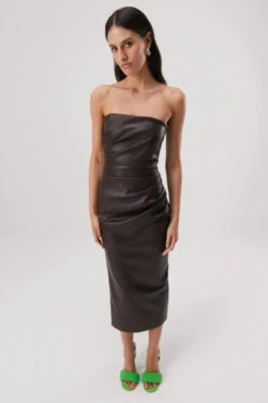 MISHA - GRIFFIN DRAPE DETAIL STRAPLESS DRESS (Chocolate) -Faithfull The Brand || Carver™ || One Teaspoon Shop elysian collective misha griffinn drape detail strapless dress chocolate 3