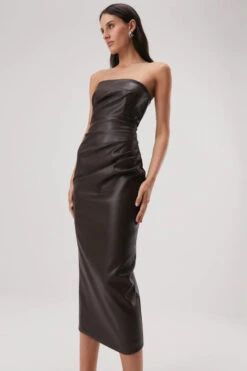 MISHA - GRIFFIN DRAPE DETAIL STRAPLESS DRESS (Chocolate) -Faithfull The Brand || Carver™ || One Teaspoon Shop elysian collective misha griffinn drape detail strapless dress chocolate 5