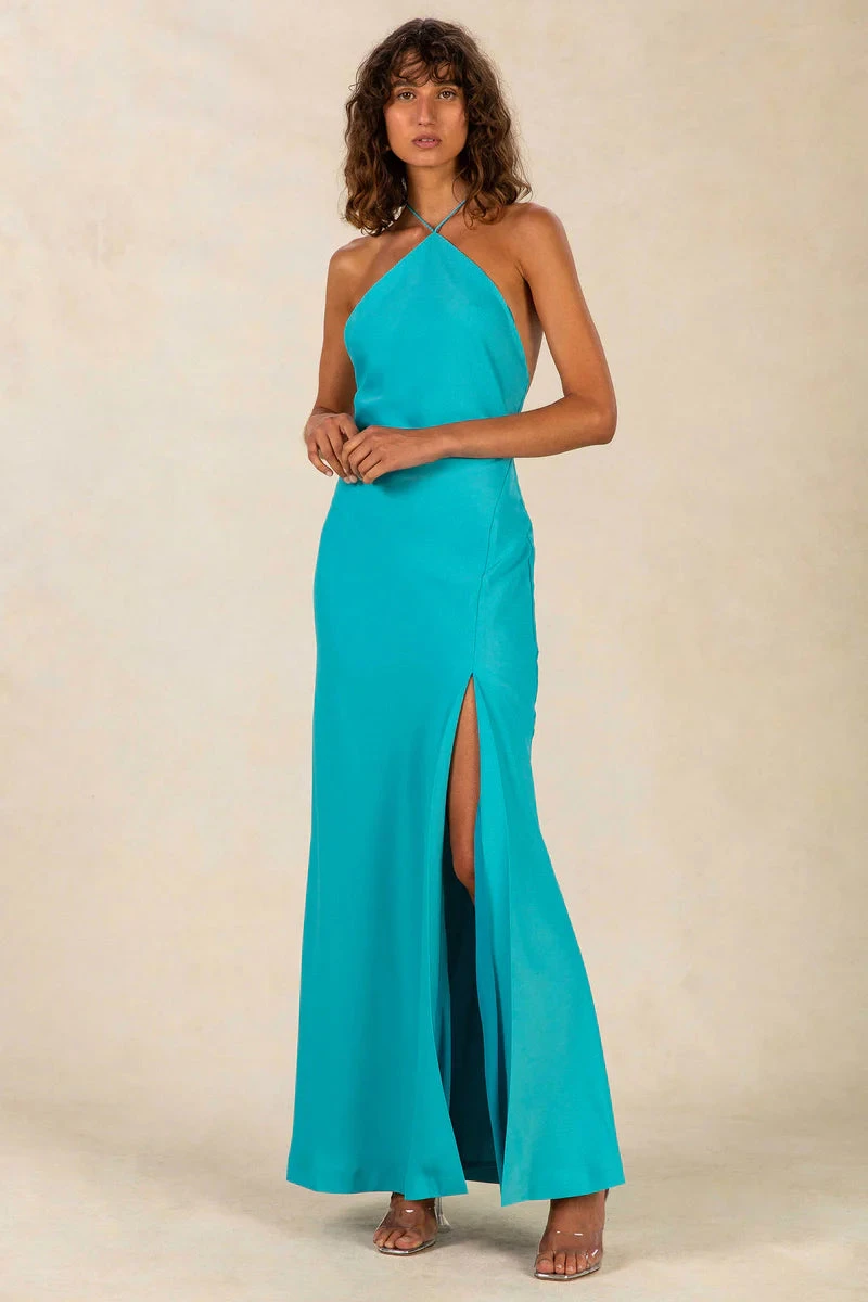 MISHA - Posey Satin Maxi Dress (Capri Blue) 1 MISHA - Posey Satin Maxi Dress (Capri Blue)