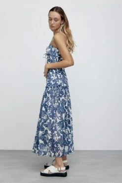 SIGNIFICANT OTHER - Scarlett Midi Dress (Indigo Stencil Floral) -Faithfull The Brand || Carver™ || One Teaspoon Shop elysian collective significant other scarlett midi dress indigo stencil floral 2