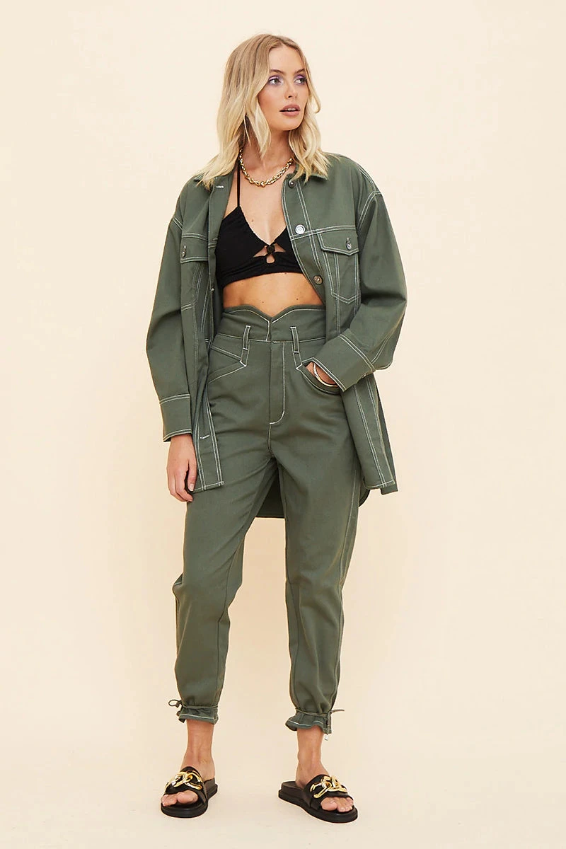 SUBOO - Abbie High Waisted Panel Pants (Olive) FINAL SALE 1 SUBOO - Abbie High Waisted Panel Pants (Olive) FINAL SALE