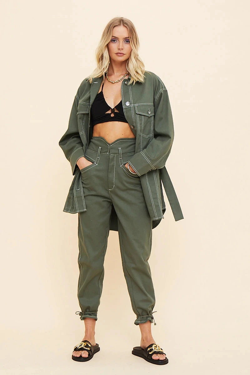 SUBOO - Abbie High Waisted Panel Pants (Olive) FINAL SALE 2 SUBOO - Abbie High Waisted Panel Pants (Olive) FINAL SALE - Image 2