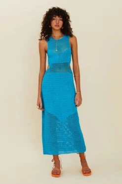 SUBOO - CHROMA CROCHET SLEEVELESS MIDI DRESS (AZURE)