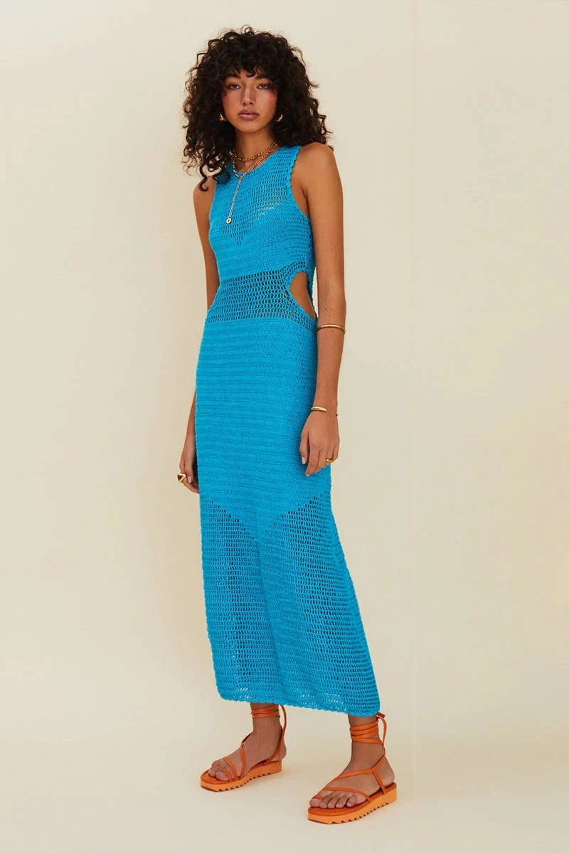 SUBOO - CHROMA CROCHET SLEEVELESS MIDI DRESS (AZURE) 2 SUBOO - CHROMA CROCHET SLEEVELESS MIDI DRESS (AZURE) - Image 2