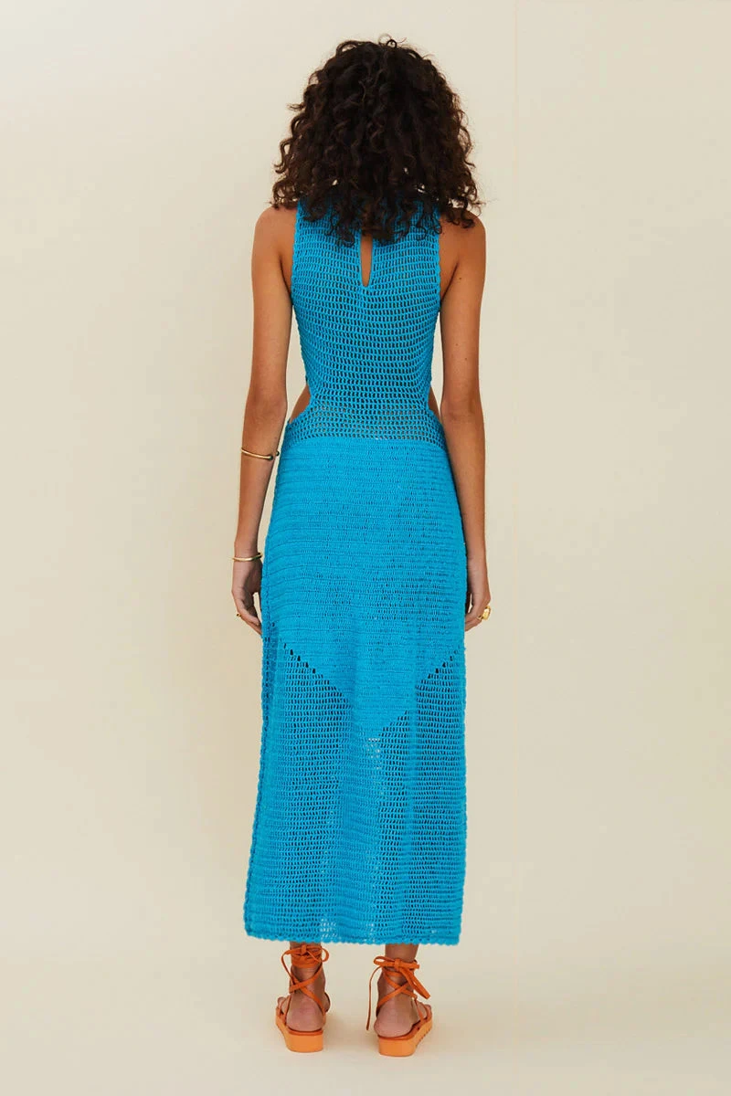 SUBOO - CHROMA CROCHET SLEEVELESS MIDI DRESS (AZURE) 3 SUBOO - CHROMA CROCHET SLEEVELESS MIDI DRESS (AZURE) - Image 3
