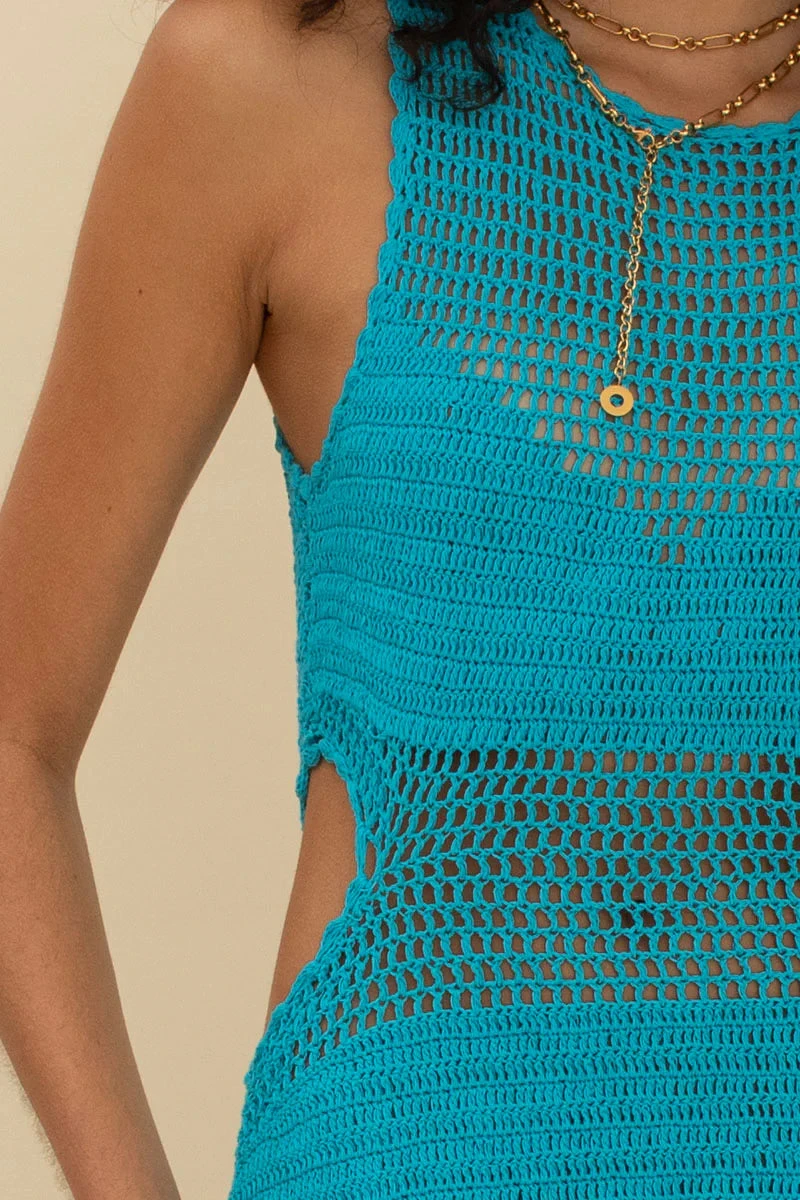 SUBOO - CHROMA CROCHET SLEEVELESS MIDI DRESS (AZURE) 4 SUBOO - CHROMA CROCHET SLEEVELESS MIDI DRESS (AZURE) - Image 4