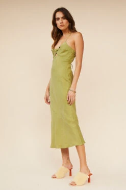 SUBOO - Georgia Twist Front Slip Dress (Moss)