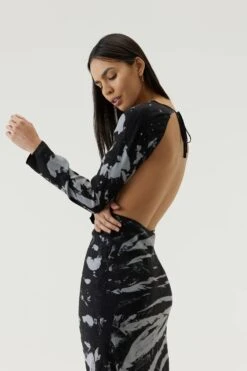 THIRD FORM - TWIST THROUGH BIAS TIE BACK MIDI (BLACK TIE DYE) 11 THIRD FORM - TWIST THROUGH BIAS TIE BACK MIDI (BLACK TIE DYE) -Faithfull The Brand || Carver™ || One Teaspoon Shop elysian collective third form twist through bias tie back midi dress black tie dye 2
