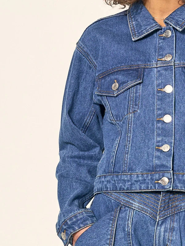 KIVARI - CELINE DENIM JACKET (MID BLUE) 5 KIVARI - CELINE DENIM JACKET (MID BLUE) - Image 5